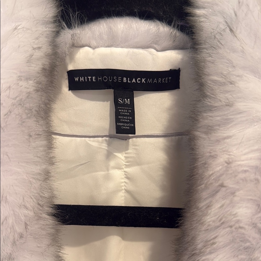 White House Black Market Ivory Vest with Faux Fur Trim - Picture 2 of 2